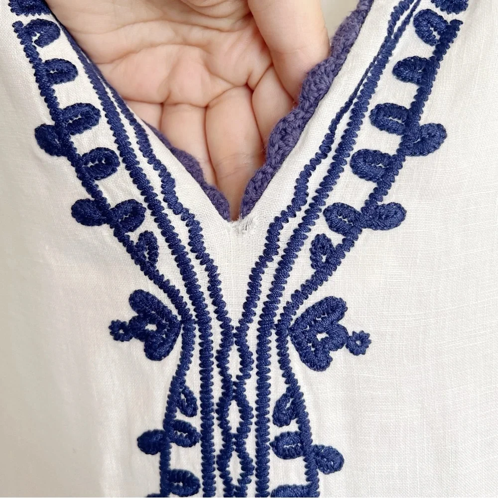 Boden White and Blue Cap Sleeve Sheath Dress - Picture 8 of 13